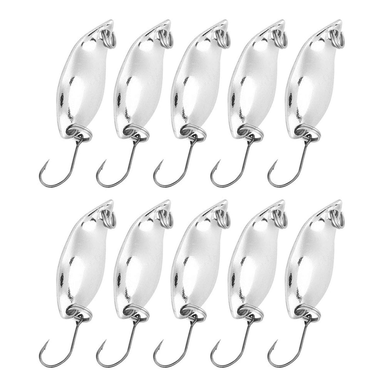 OUKENS Fishing Lures, 10pcs Metal Wobbler Baits, Spoon-Style Artificial Hard Metal Spinner Baits, Hook Lure Fishing Accessories, Silver, 2.5g