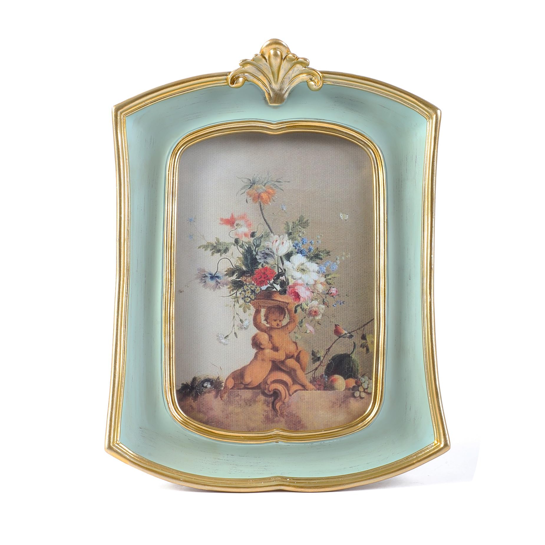 Kangce Vintage Picture Frame 4x6 Antique Ornate Photo Frame Tabletop and Wall Hanging Old-Fashioned Style, Decorative Retro Design Home Decor, Photo Gallery Art,Sage Green
