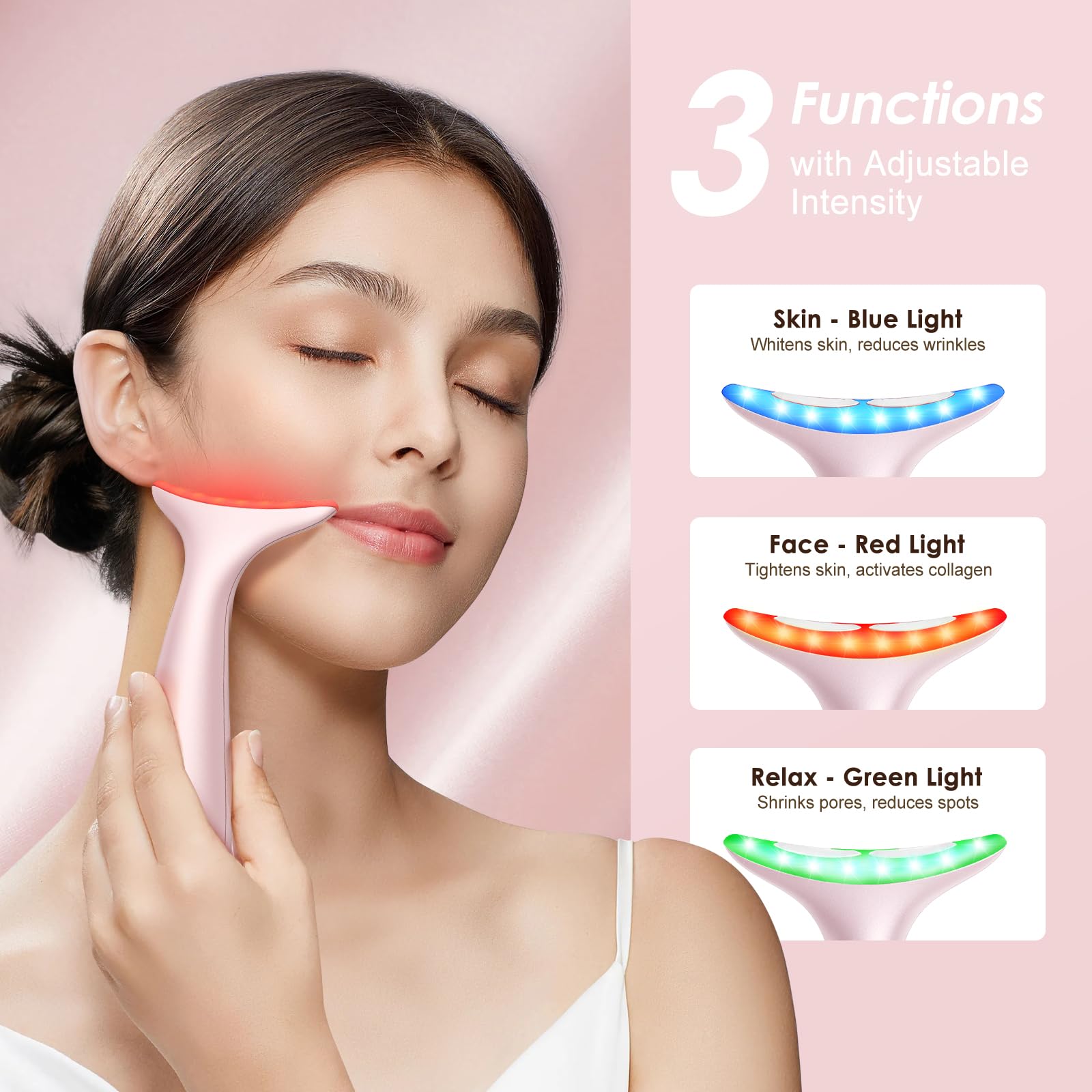 Red Light Therapy for Face & Neck, Skin Lifting & Firming - at Home Skin Care Face Sculpting Tool and Neck Massager-Pastel Pink