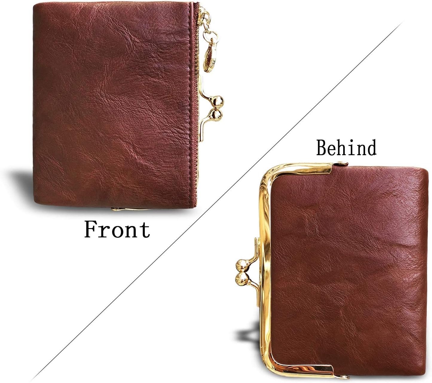 PofeeXIO Womens Wallet RFID Small Compact Bifold Leather Vintage Wallet,Ladies Coin Purse with Zipper and Kiss Lock image 4