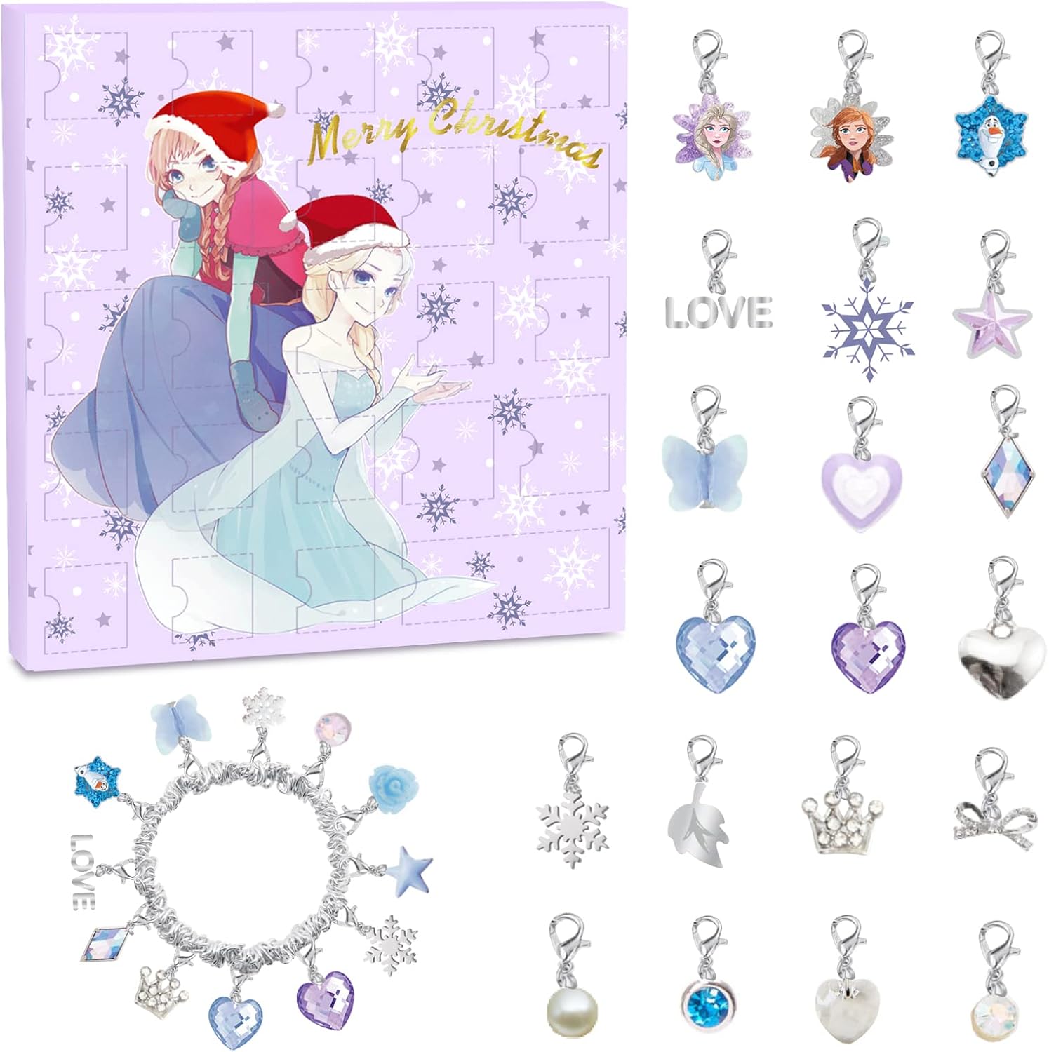 Frozen Charm Advent Calendar 2023, sudatong Bracelet Kit DIY 24 Days