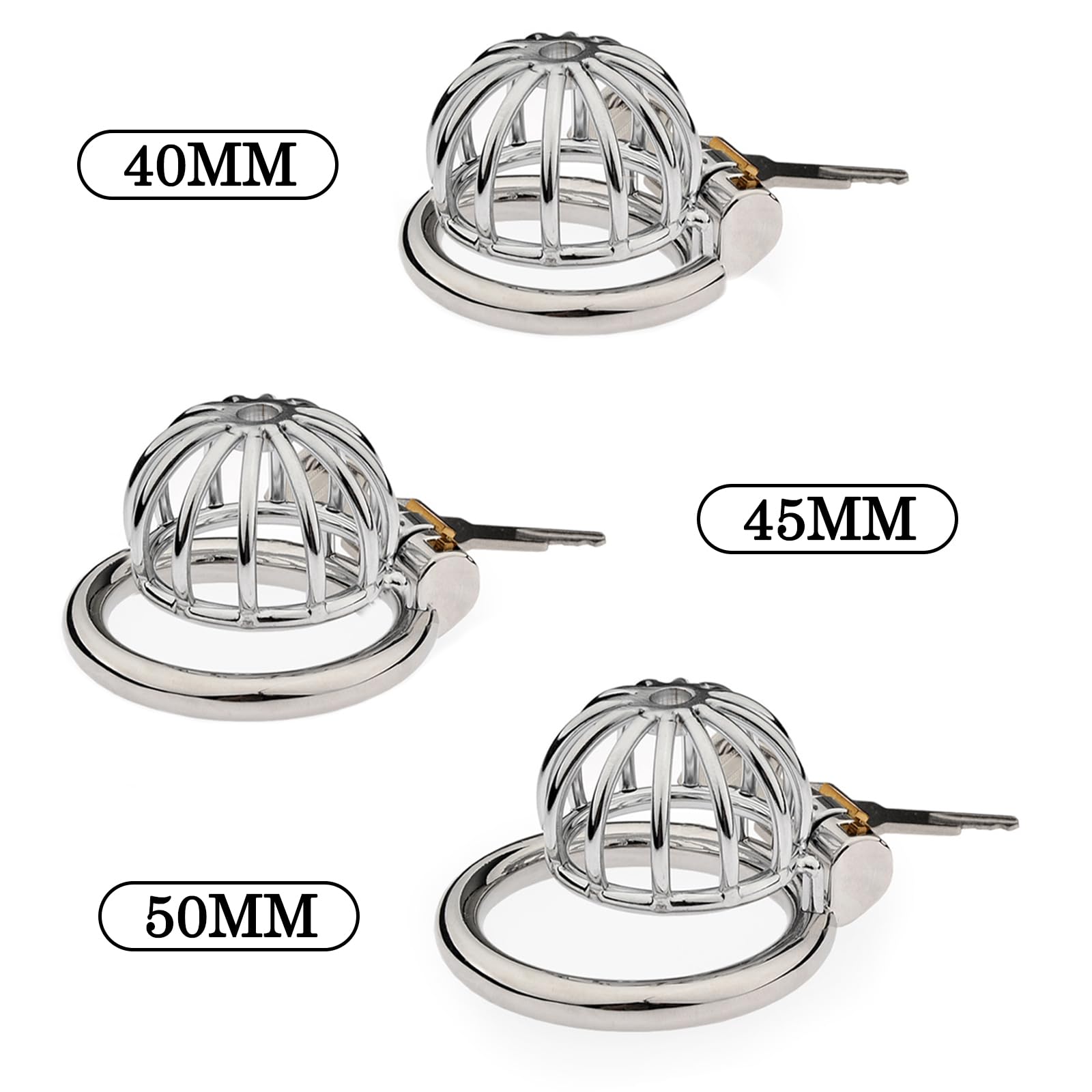 BDSMLOVE Gabbia di castità in acciaio inossidabile, Chastity cage con Catetere cavo, gabbia castità per uomo, cock cage per Prevenire L'erezione, uomo Castità Set di anelli (45 mm)