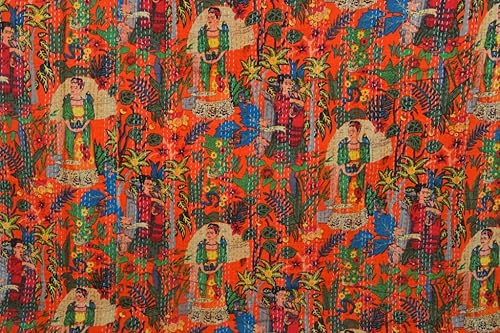 Miniatura 2 de YUVANCRAFTS Colcha Kantha de algodón con estampado de bloques indios Kantha, colcha vintage de Kantha, colcha de tamaño Queen (individual 90 x 60