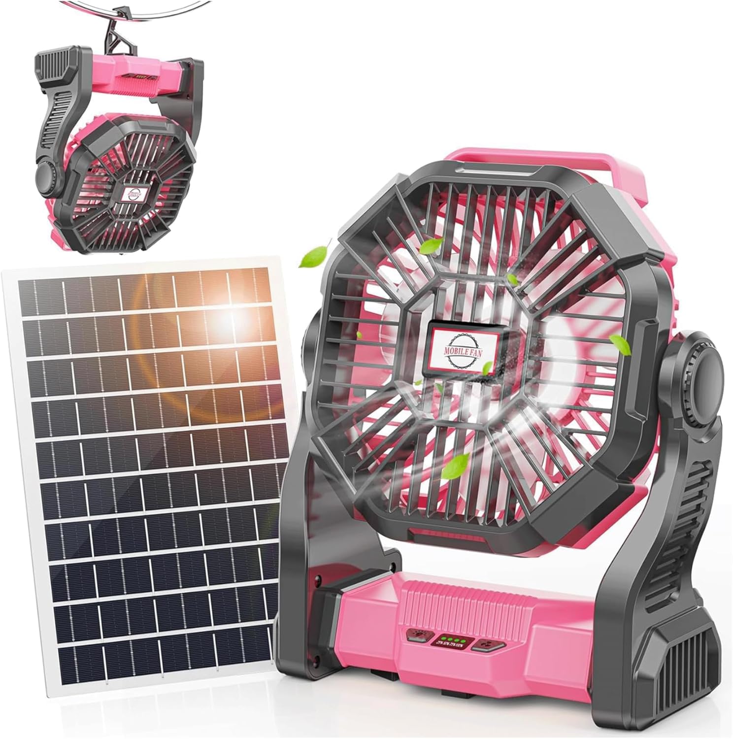 20000mAh Portable Solar Fan Black X23TYN-Pink