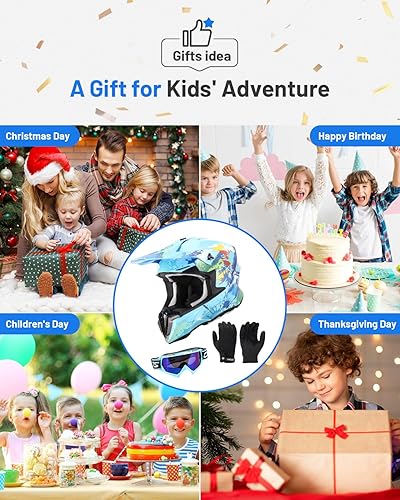 Miniatura 6 de Casco DOT juvenil para bicicleta de tierra para niños y niñas con gafas y guantes para niños de 8 a 18 años, casco para cuatrimotos y motocross