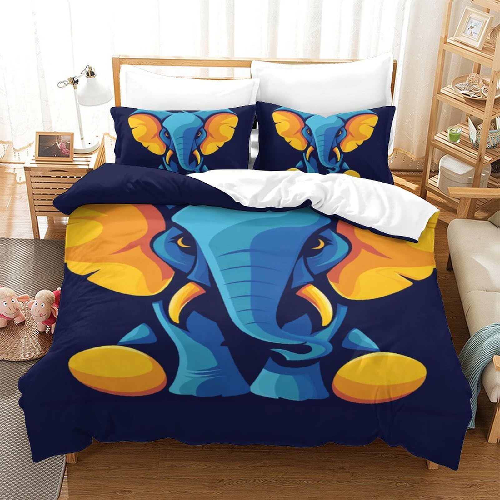 Housse de couette éléphant en microfibre douce avec fermeture éclair pratique 140x200cm