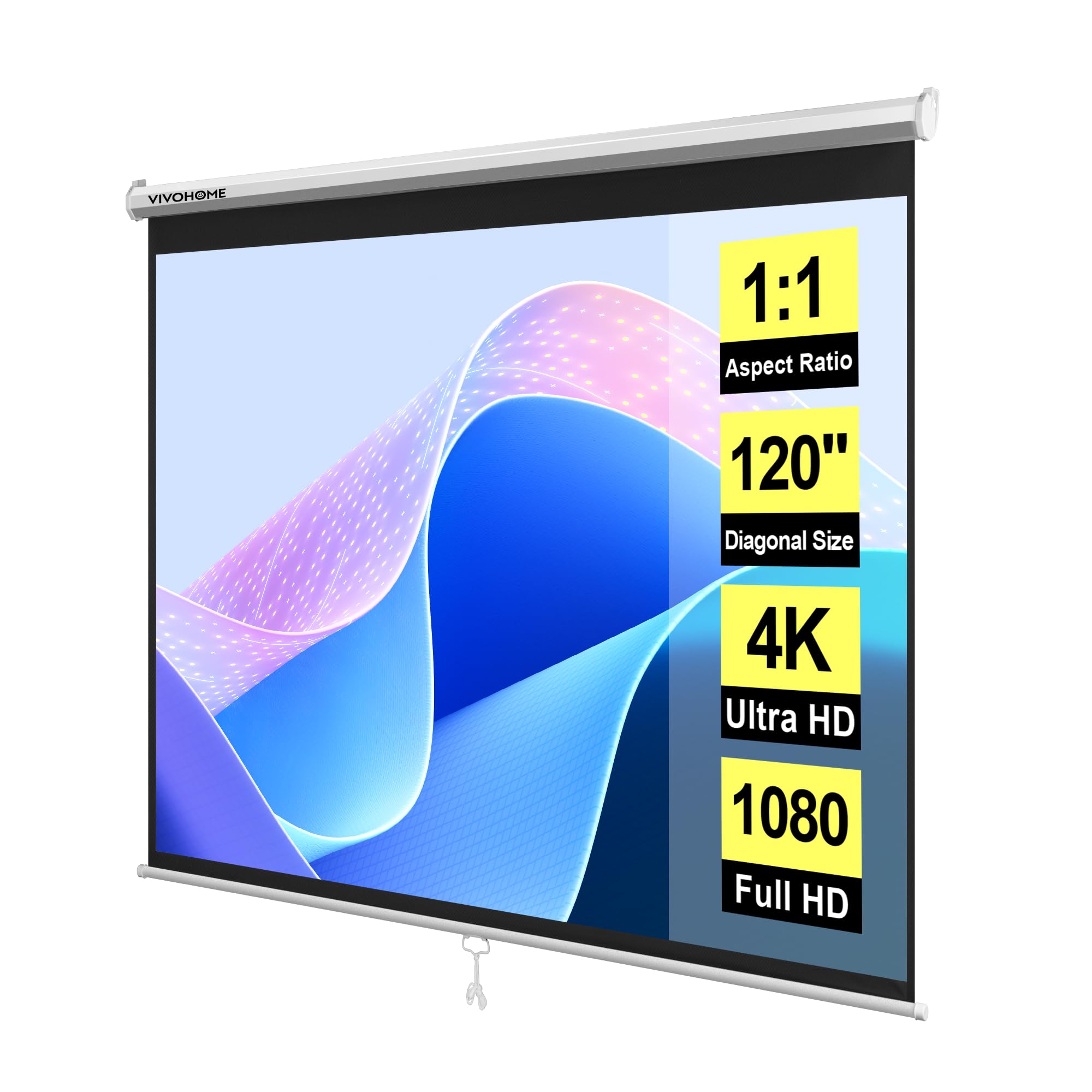 VIVOHOME 120 Inch Manual Wall Mount Matte White Projection Screen