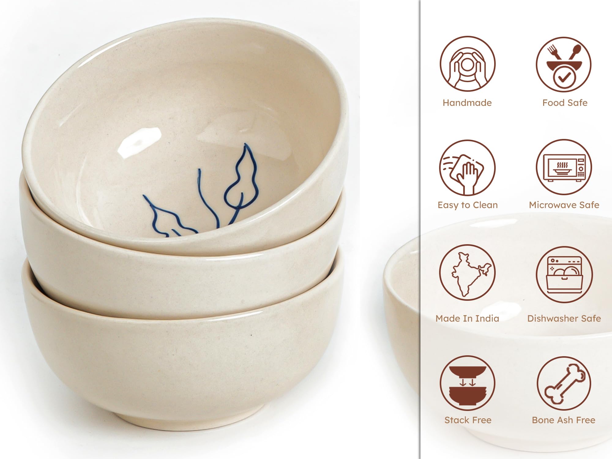 Bodhi House Ceramic Bowl Set - 4 Piece, Feather White -5