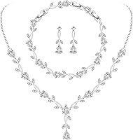 GZWHD Cubic Zirconia Wedding Jewelry Set for Bride Bridesmaids - Necklace Earrings Bracelet, Elegant Rose Design Gift