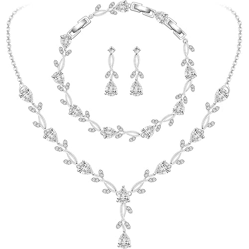 GZWHD Wedding Jewelry Sets for Bride Bridesmaid Women Cubic Zirconia Necklace Earrings Bracelet Set Gift for Mother Friend Wife Daughter Sister Party Prom Jewelry