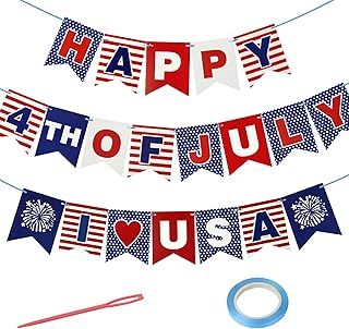 4th of July Banner, Party In The USA Fourth of July Decorations Patriotic Banner, Red Blue White Independence Day Bunting Banners Decor for Home Party Mantel Fireplace Supplies
