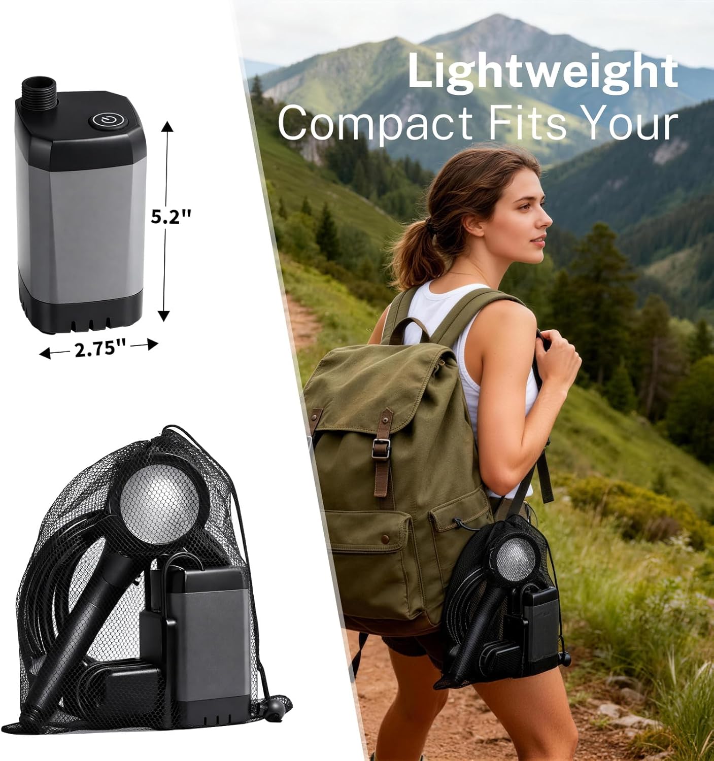 Portable Camping Shower with Heater, Long-Lasting 6000mAh Rechargeable Camping Shower with Sprayer Head,4 Spray Modes,IPX7 Waterproof Outdoor Camp Pump for Hiking, Travel, Car, Pet