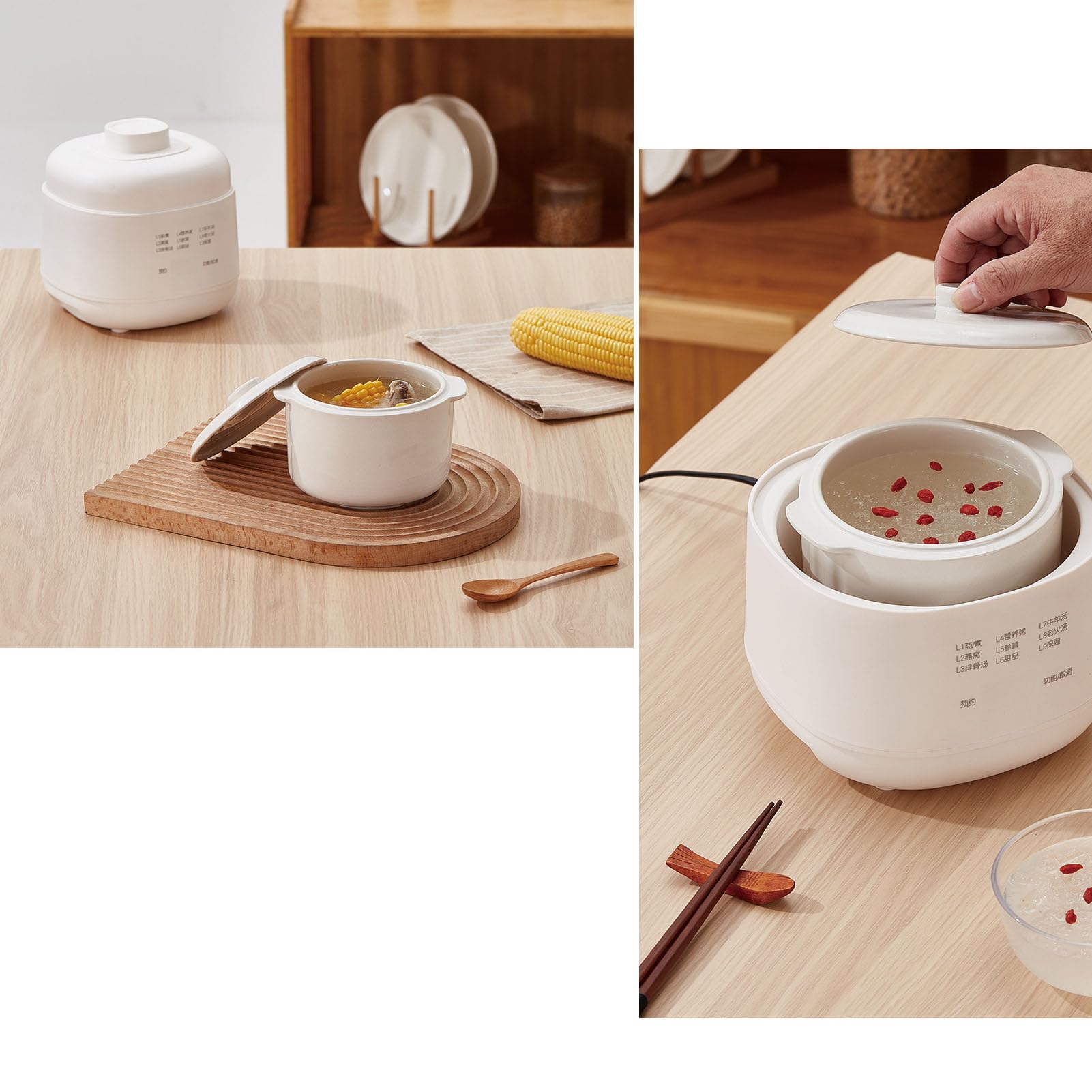 Elektrischer Eintopf, Anti-Dry-Burn, Kleiner Schongarer, Mini-Auflauftopf mit Timer-Deckel für das Kochen von Suppen in der Küche zu Hause (EU-Stecker 220 V)