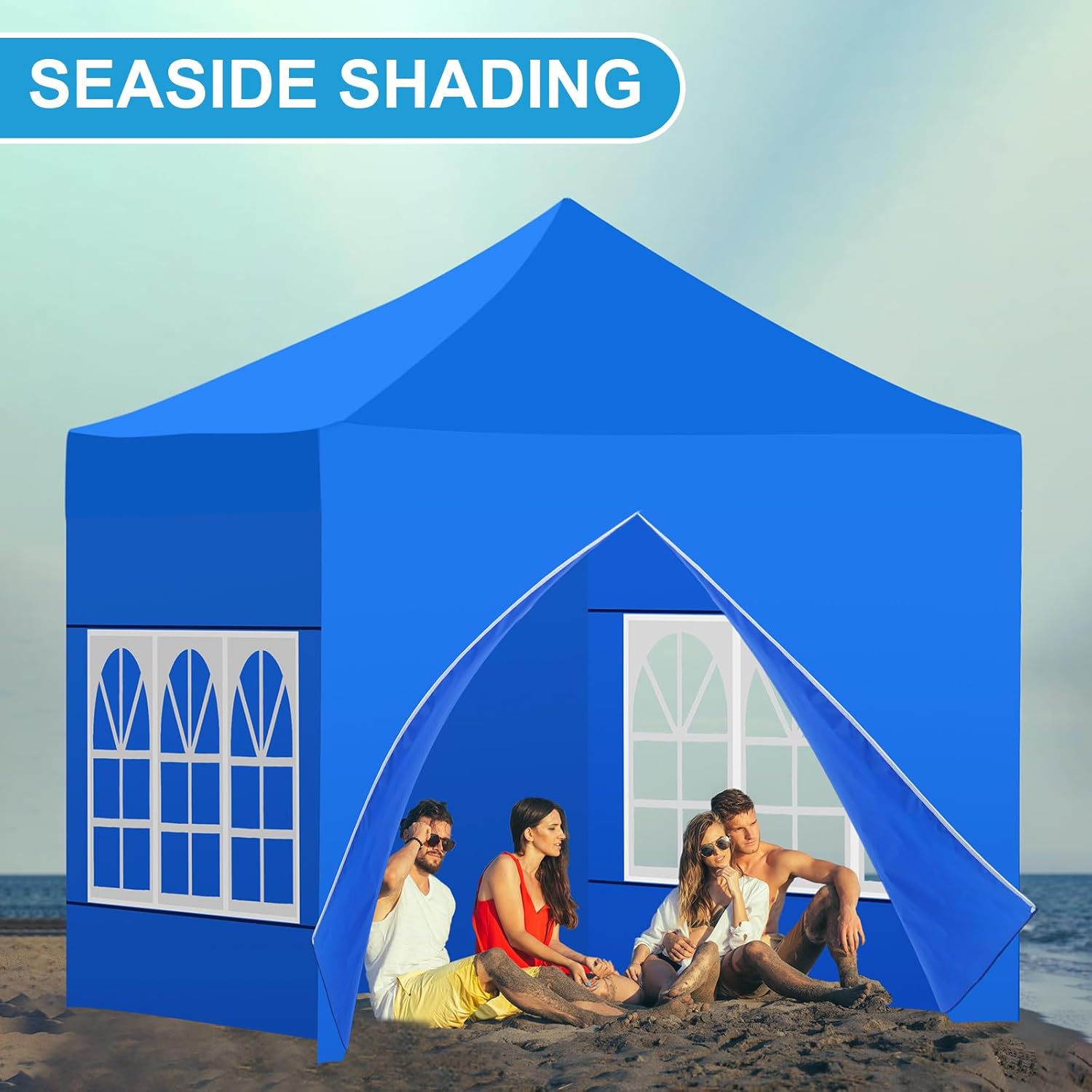 4 Pcs Canopy Sidewalls for 10x10 Canopy Frame Including 3 Pcs Sidewall with Window and 1 PC Canopy Door with Central Zipper for Easy Entry and Exit, 420d Oxford Pop up Canopy Tent, Blue