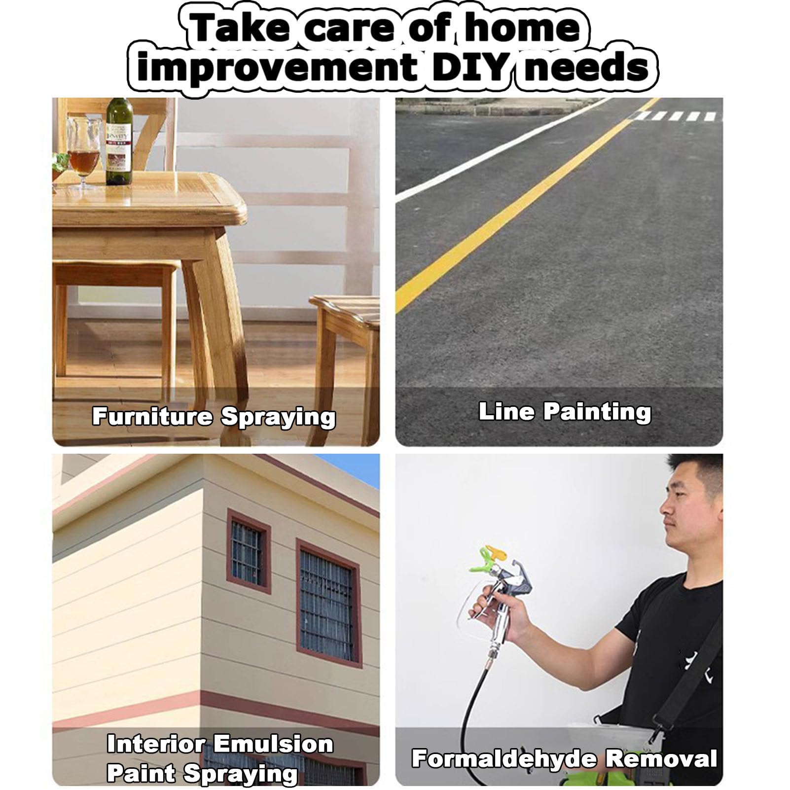 Spruzzatore di vernice airless, Pistola per pittura a parete senza fili ad alta pressione con tubo, mobili interni esterni, velocità