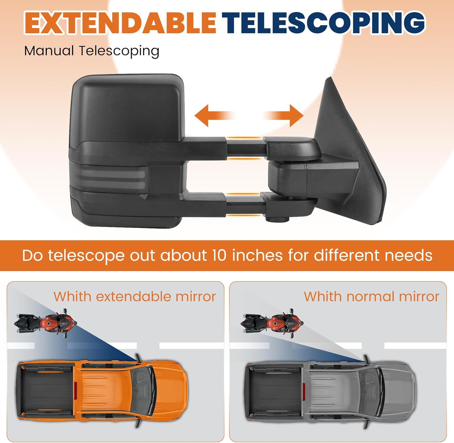 2PCS Black Towing Mirrors Power Heated Compatible for 2009-2018 Dodge Ram 1500 (19-24 Classic Only)/ 2010-2018 2500 3500 w/Sequential Turn light White DRL