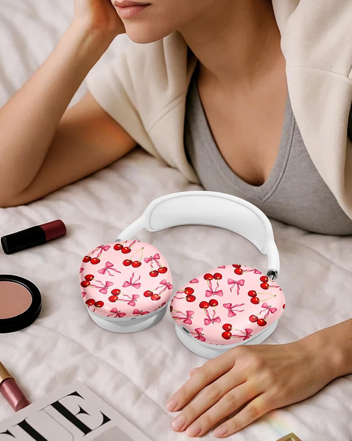 Joyleop for Airpods Max Case - Durable Hard for AirPods Max Covers, Cute Protective Headphones Case with Unique Design, Pretty Essential Accessories for Headphones, Sweet Cherry Bow image 5