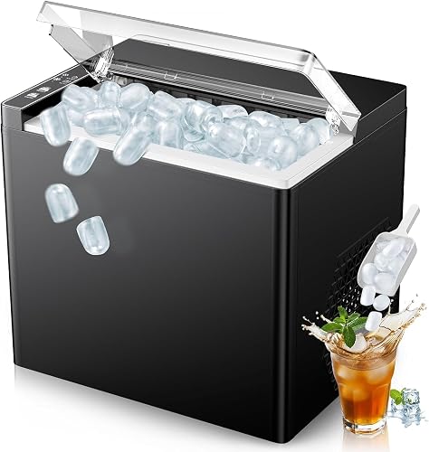 Ice Makers Countertop, 9 Ice Cubes in 6 Mins Portable Ice Maker, 2 Sizes of Bullet Ice (S/L) Small Ice Machine for Home Kitchen Camping (Onyx)
