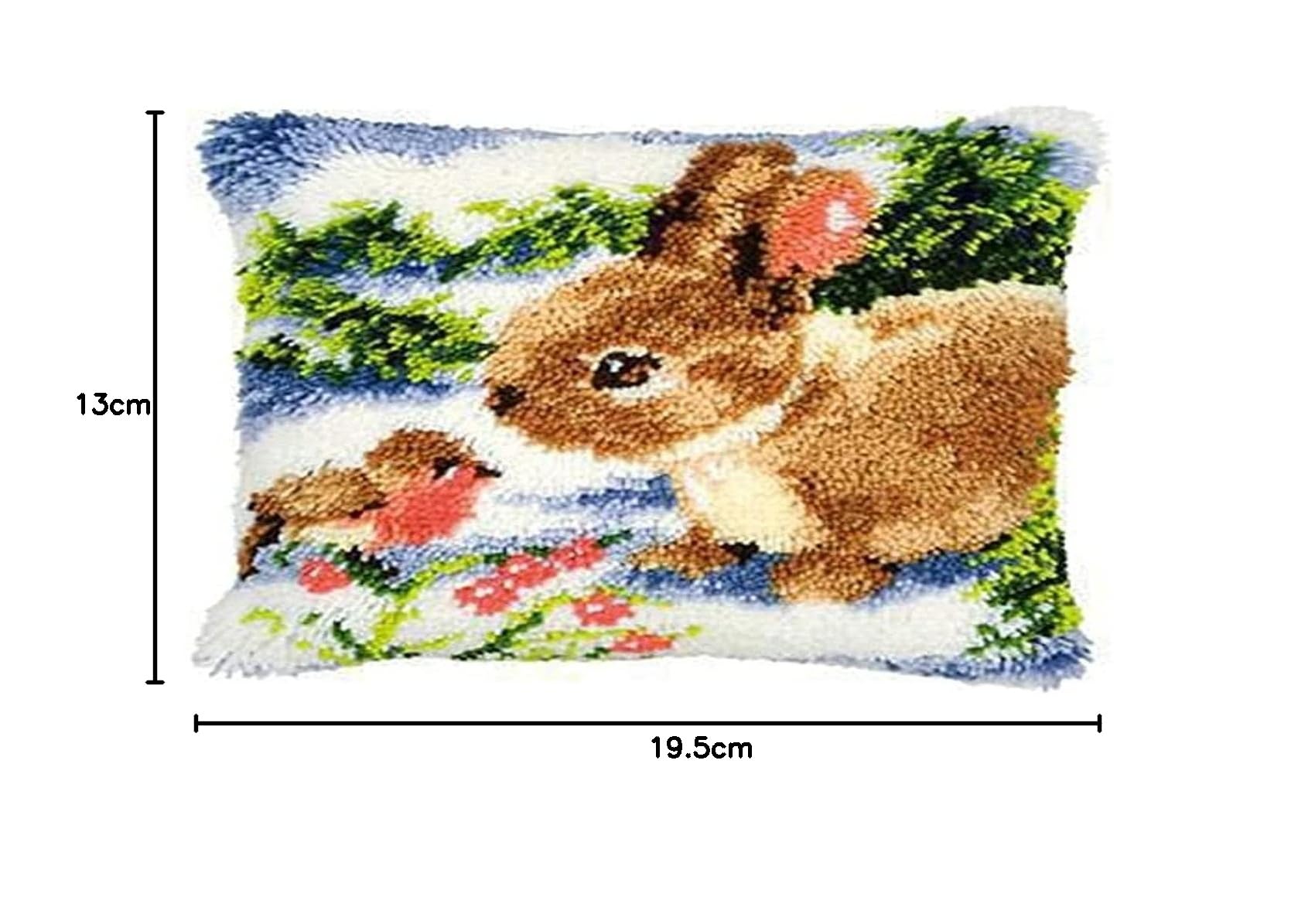 VERVACO Kit Latch Hook Cuscino Coniglietto con Uccello nella Neve Kit Gancio di Chiusura Tappeto ca. 40 x 40 cm Set Ricamo Principianti Casa Decorazioni attività Creative Adulti Hobby Gobelin Cuscino