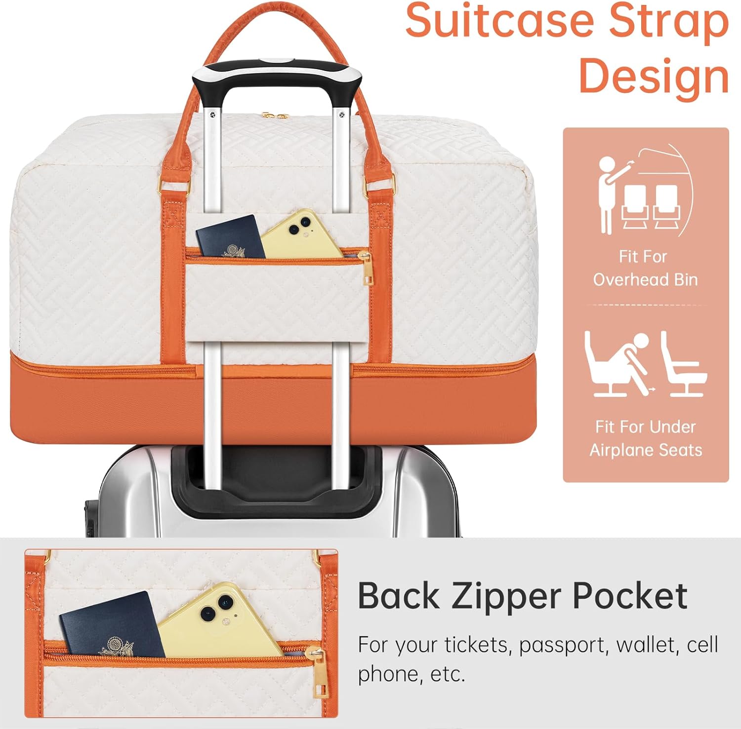 Weekender Bag for Women, 5 Pcs Set Carry on Overnight Bag, 21" Travel Duffel Bag with Waterproof Shoe Compartment for Weekend Travel Business Trip - Image 4