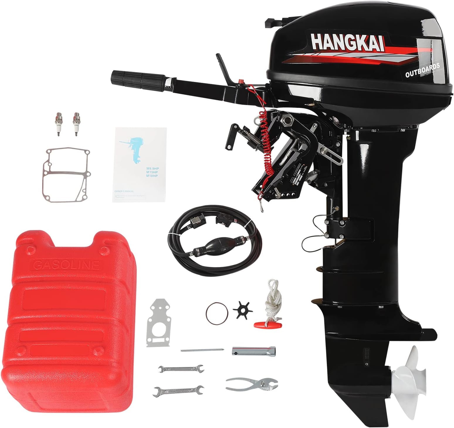 2 Stroke 18HP Outboard Motor Gas-Powered Water Cooling Boat Engine Long Shaft Tiller Control 246CC Heavy Duty Fishing Boat Kayak Engine Outboard Motors Boat Engine Motor