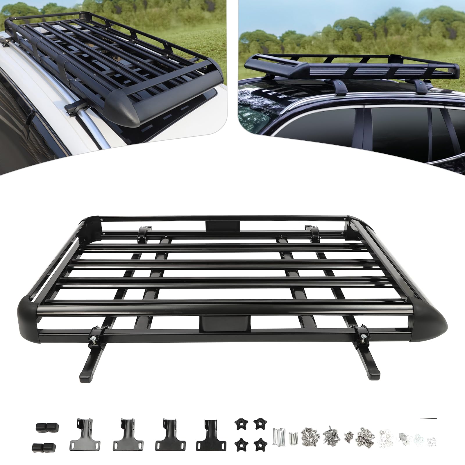 Portaequipajes de techo en forma de cesta 140x100cm - Soporte de techo para coche, bandeja en forma de cesta de aluminio, portaequipajes de techo, compatible con equipaje de hasta 150KG