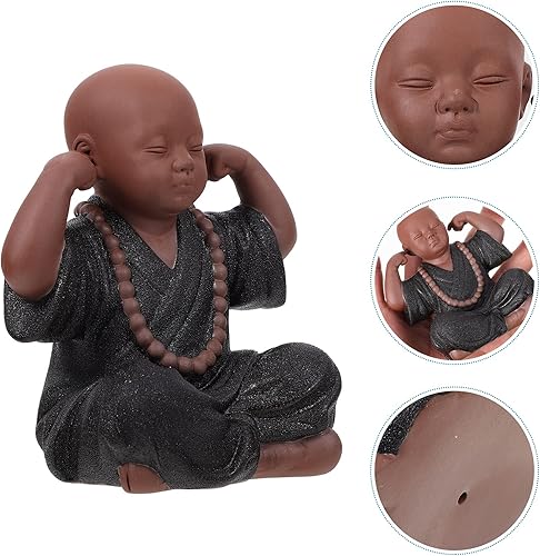 Miniatura 7 de Garneck Estatua de monje para decoración del hogar, estatua de monjes, lindos monjes escuchan no mal, no ver mal, hablar no mal, no hacer mal,