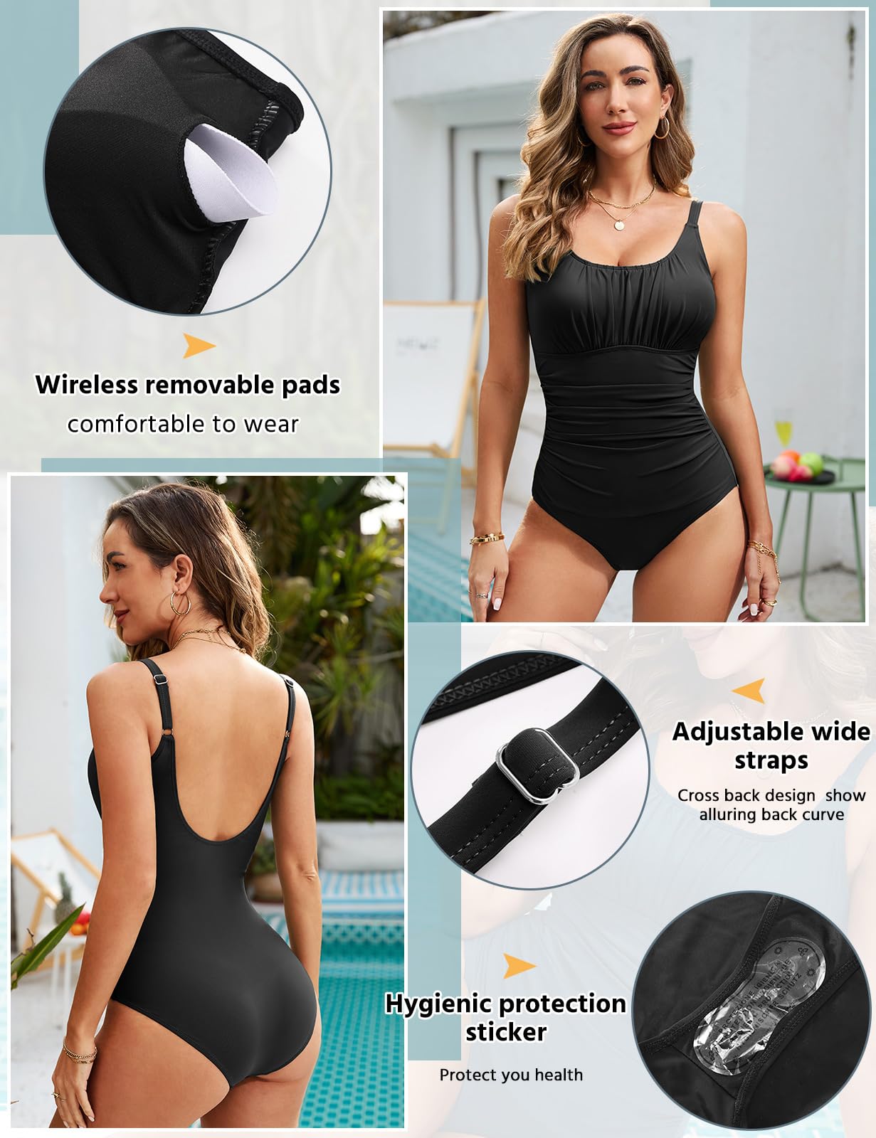 RITOSTA Costume Intero Donna Contenitivo Pancia Costumi Piscina Mare Costume Curvy Costume da Bagno Donna Push up Monokini con Swimwear Imbottito Scollo a U Schiena Bassa