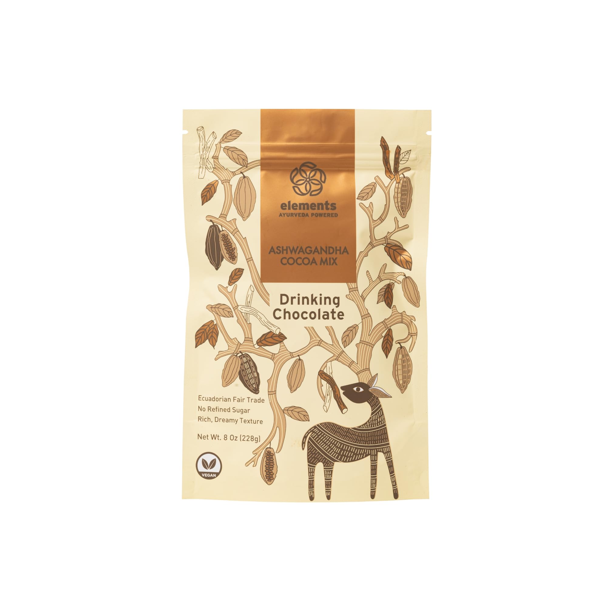 Elements Truffles Ashwagandha Hot Chocolate Powder Mix 228g | No Added Sugar, Rich & Dreamy Texture | Enriched with Cocoa, Coconut Palm Sugar | Ideal for Hot or Cold Milk & Desserts