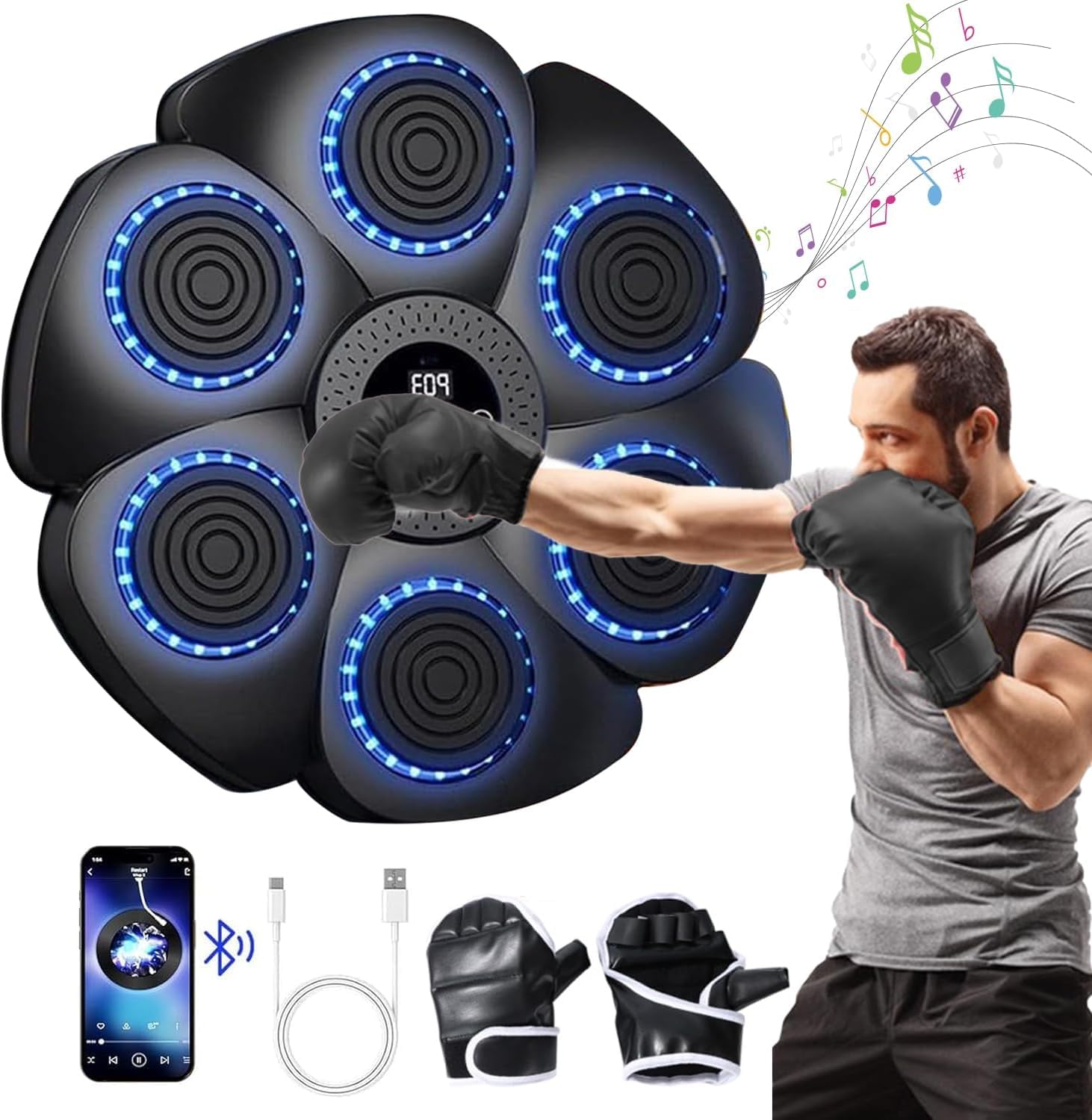 Music Boxing Machine - 2025 New Smart Bluetooth Wall-Mounted Version with Boxing Gloves. 9 Speed Modes and Counting Mode. Fun-Filled and Safe Exercise for Adults & Children