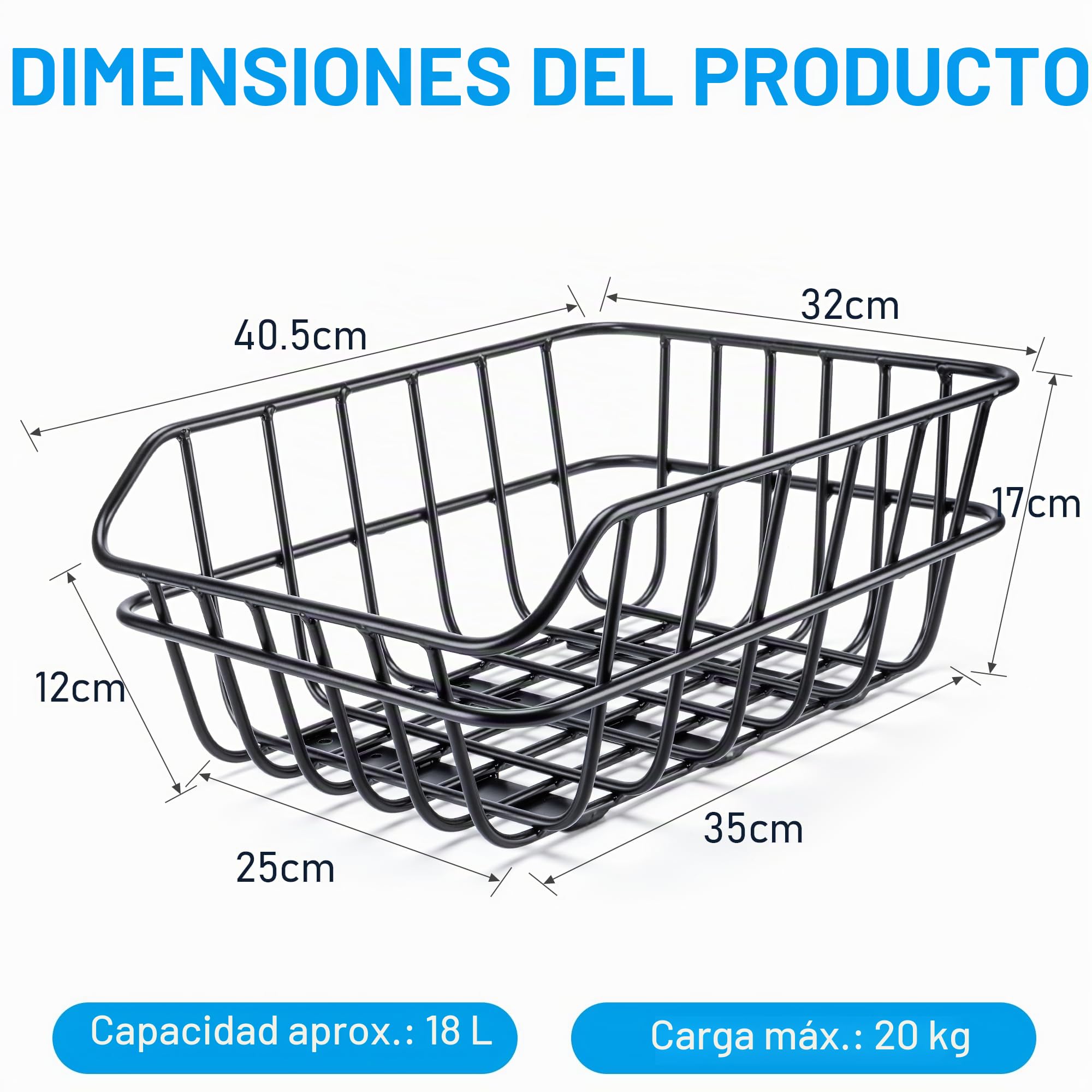 Cesta trasera para bicicleta grande con red y cubierta, negro