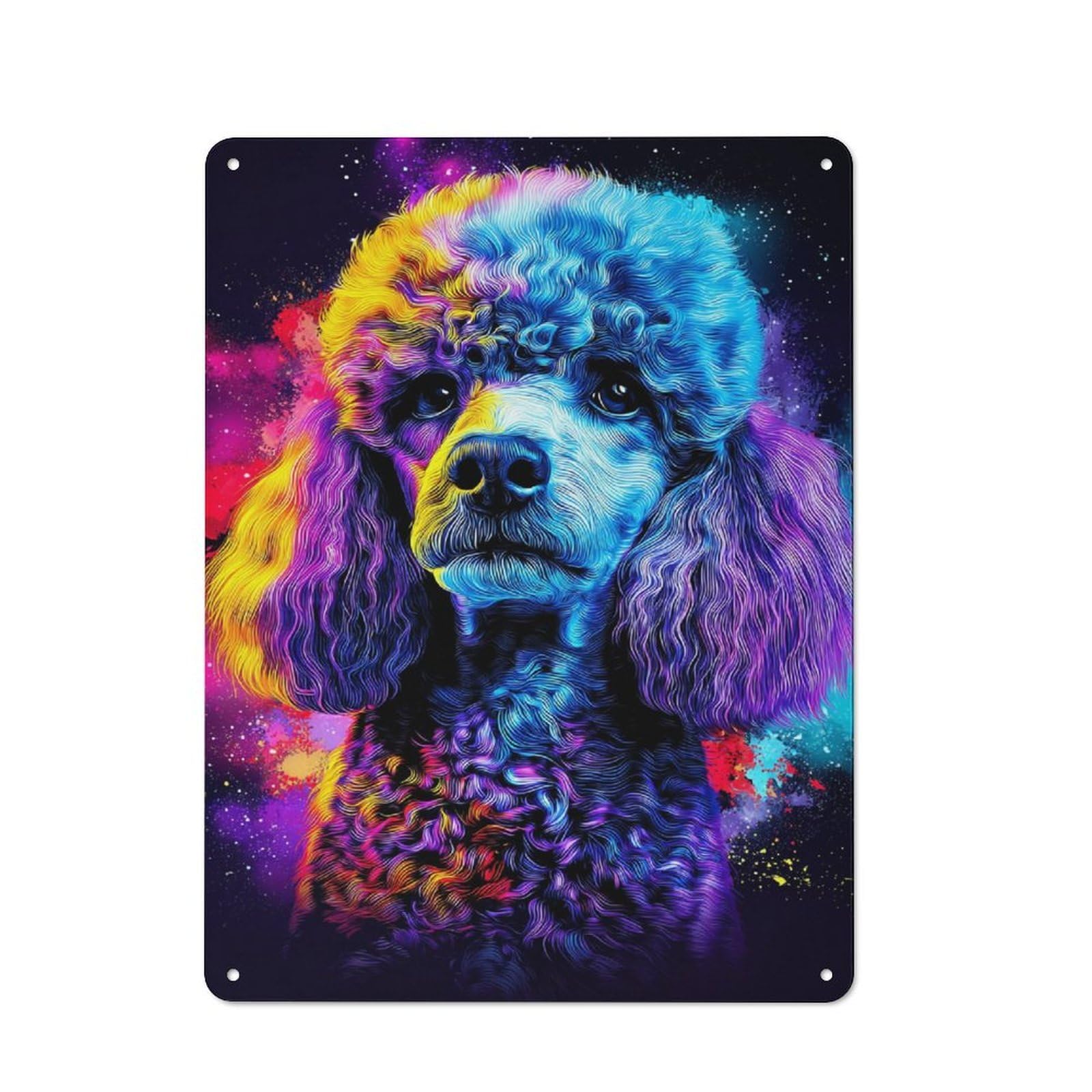 Junmoney Neon Poodle Colorful Digital Art Retro Metal Wall Sign 40X30cm For Café Or Home Bar, For Home Bar Enthusiasts, For Retro Home Interiors