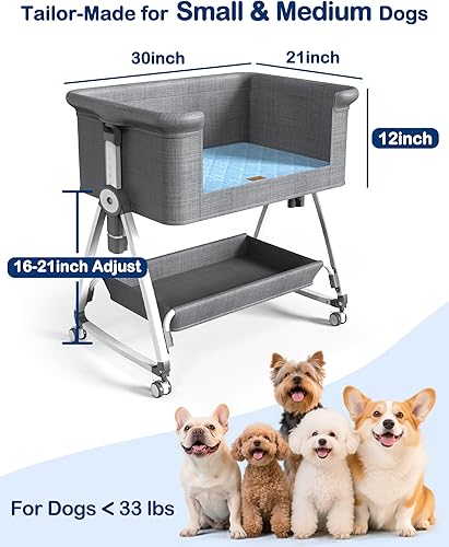 Miniatura 7 de Cama de noche para perro, cama elevada ajustable de 6 alturas para cachorros pequeños y medianos, extensión para cama humana, moisés para mascotas