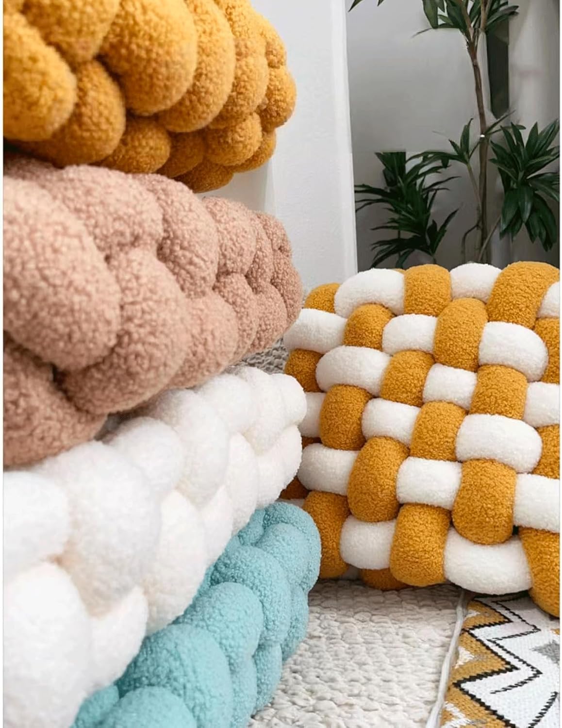 Large Knot Pillow Meditation Cushion Floor Cushions Sitting Funky Throw Pillows Chair Pillows Soft Pad Square Knotted Seat Cushions Home Decoration Living Room (Size:30 * 33 * 12cm,Color:Light Gray)