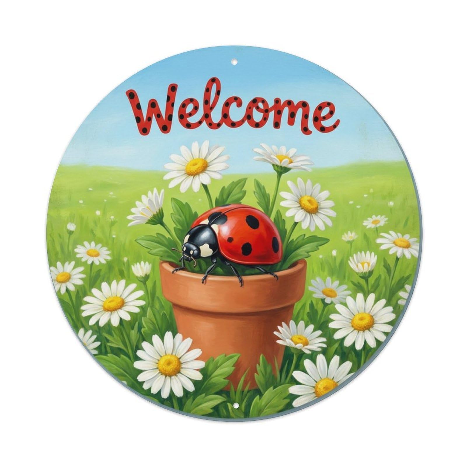Metal Tin Sign Welcome Ladybug Daisy Meadow