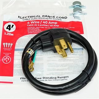 RC4-40-5 Range Oven Electric Power Cord 4 Prong Wire 40 Amp 4' Foot Heavy Duty