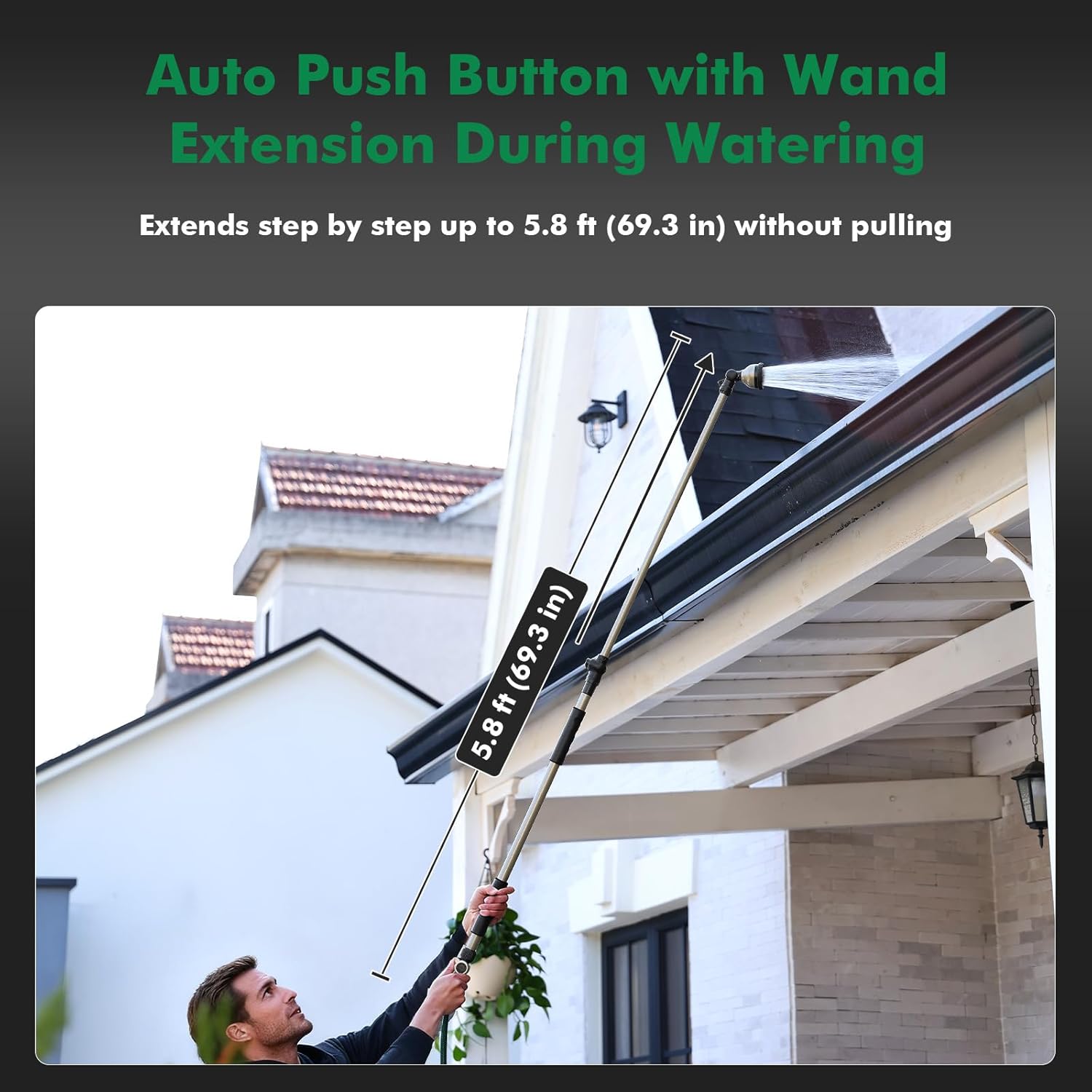 RESTMO Extra Long All Metal Telescoping Watering Wand, 180° Adjustable Ratcheting Head | 4 Spray Patterns | Thumb Flow Control, Perfect Garden Hose Sprayer to Water Hanging Baskets, Shrubs