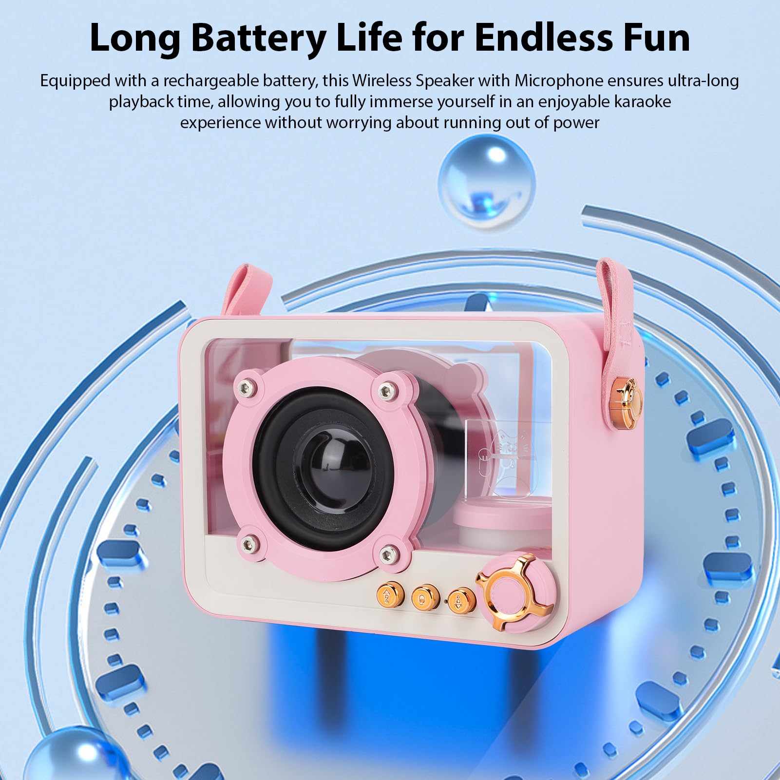 Alomejor Machine à karaoké avec 1 Microphone sans Fil, Haut-Parleur Bluetooth Portable, Lumières LED, pour Enfants de 3 à 14 Ans (Pink)