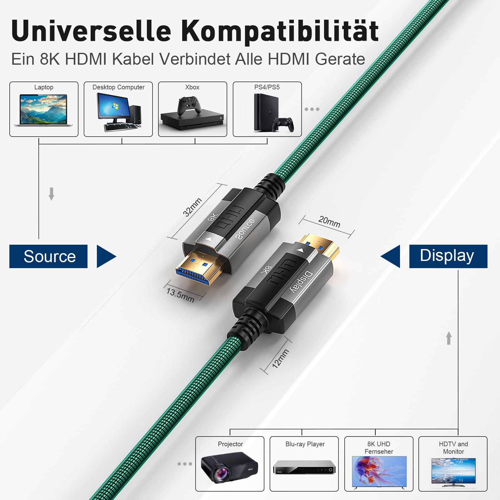 Cable de fibra óptica 8K HDMI 30M, blindaje de acero óptico HDMI 2.1, 48 Gbps, ultra alta velocidad, 8 K @ 60 Hz, 4 K @ 120 Hz, Dynamic HDR eARC Dolby HDCP 2.2 y 2.3 para HDTV/proyector/cine en