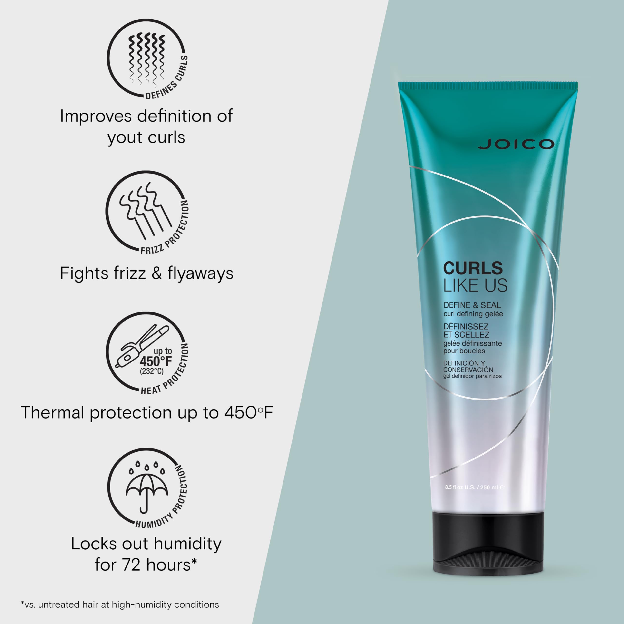 Joico Curls Like Us Define & Seal Curl Defining Gelee | For Curly Hair | Reduce Frizz | Medium Hold | Heat Protection up to 450°F | With Moringa Seed & Algae Oil | 8.5 Fl Oz