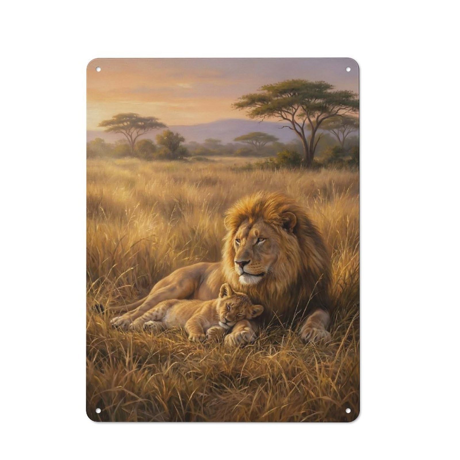 Bistro Style Bistro Metal Sign 40x30cm Featuring Lion And Cub in Savannah, Shop Wall Decor for Takeaway, Bar, Kitchen Or Counter Area