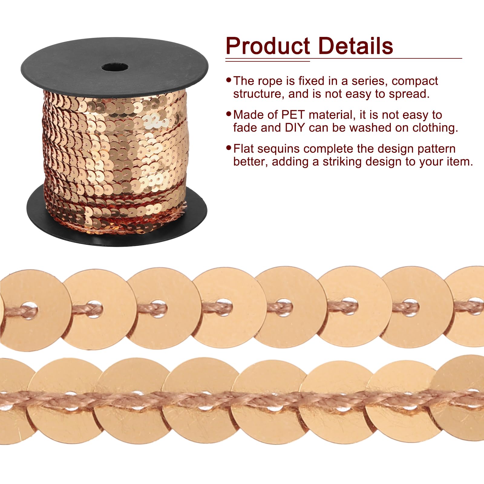 QUARKZMAN Paillettenband Rose Gold - 6mm Flachpailletten Für DIY Projekte