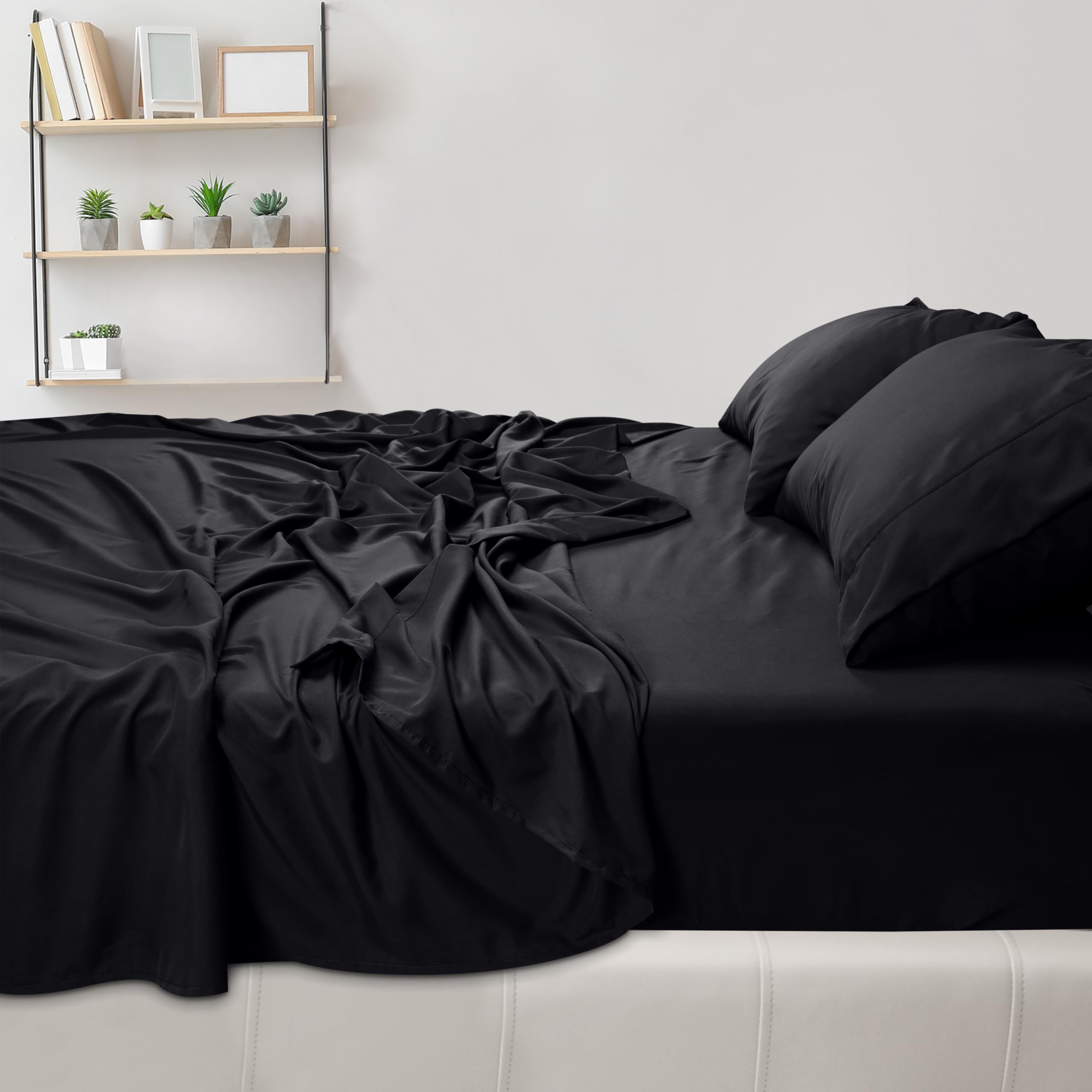 Utopia Bedding Queen Sheet Set – Brushed Microfiber – Ultra Soft Bed Sheets for Queen Size Bed Set – Deep Pocket, Wrinkle & Fade Resistant – Includes 1 Fitted, 1 Flat, 2 Pillowcases (Grey): 04 - Black Queen