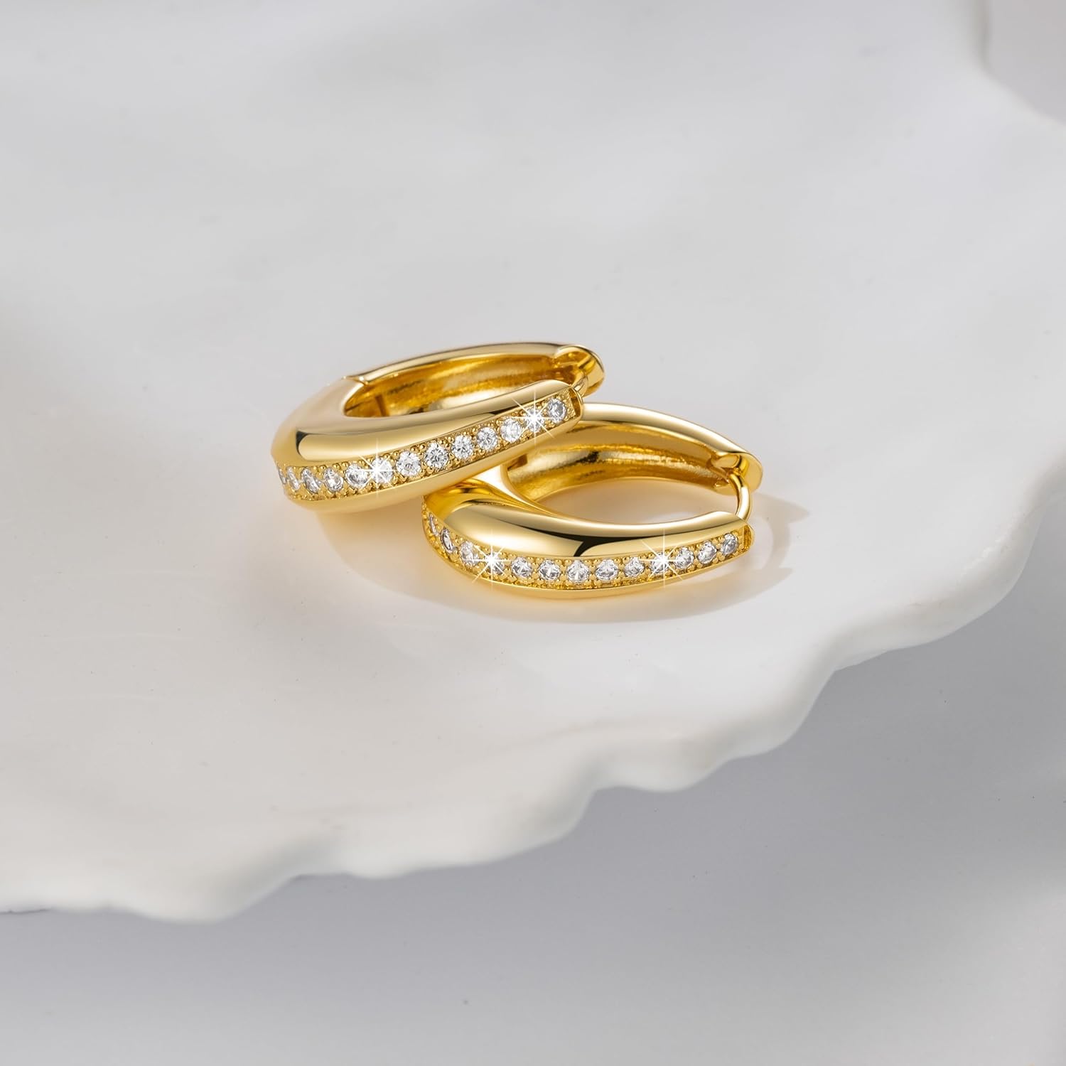 Gold Hoop Earrings for Women 14K Gold Hoop Earrings for Women Hoops Earring for womens Shape with a Line of Accented Bright Cubic Zirconia Cute Dainty Trending Hoops Earring for Womens 23mm - Image 7