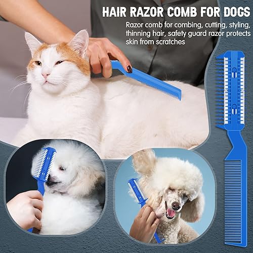 Miniatura 5 de Peine de afeitar de pelo para perros con 25 cuchillas adicionales peine manual para recortar pelo de perro peine de aseo para perros y gatos azul