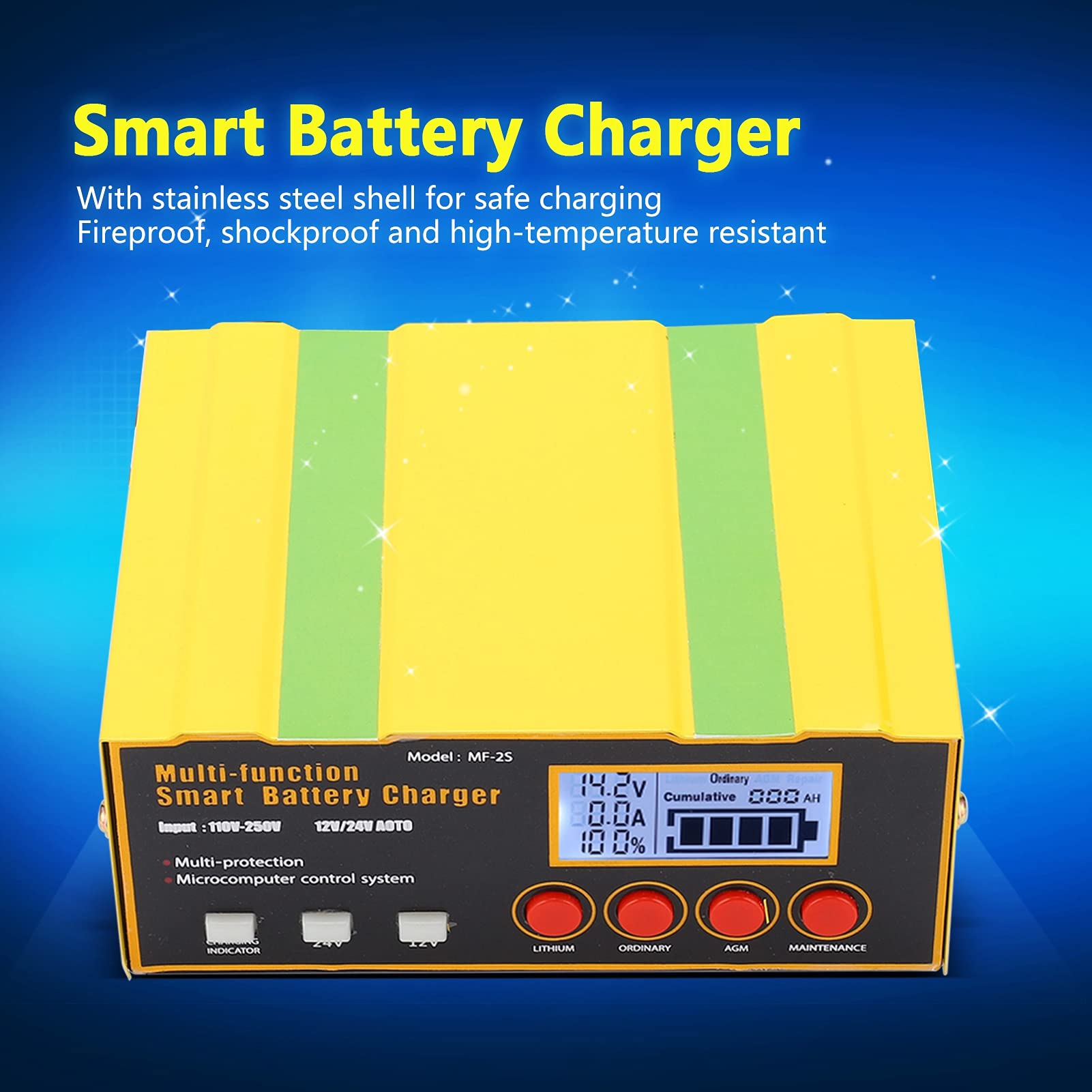 Eujgoov MF-2S Batterieladegerät, AC250V 220W Multifunktionaler Automatischer Intelligenter Batteriehalter für Auto(EU-Stecker)