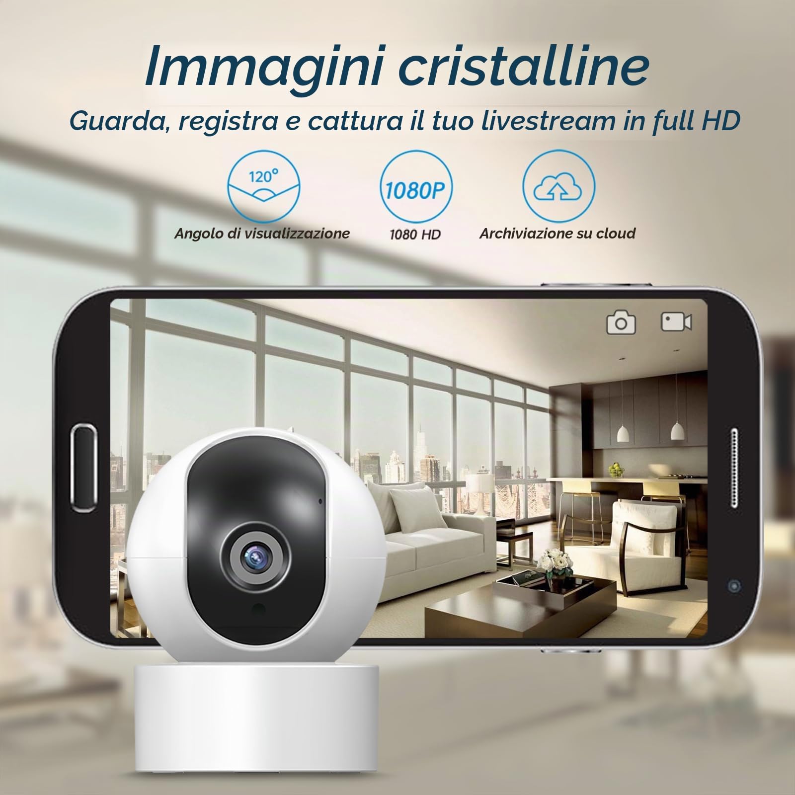 PGST Telecamera Wi-Fi Interno, 1080P Videocamera di Sorveglianza, Tracciamento del Movimento con Sirena, Telecamera WiFi con Rilevamento Umano, Audio Bidirezionale, Funziona con SMART LIFE APP