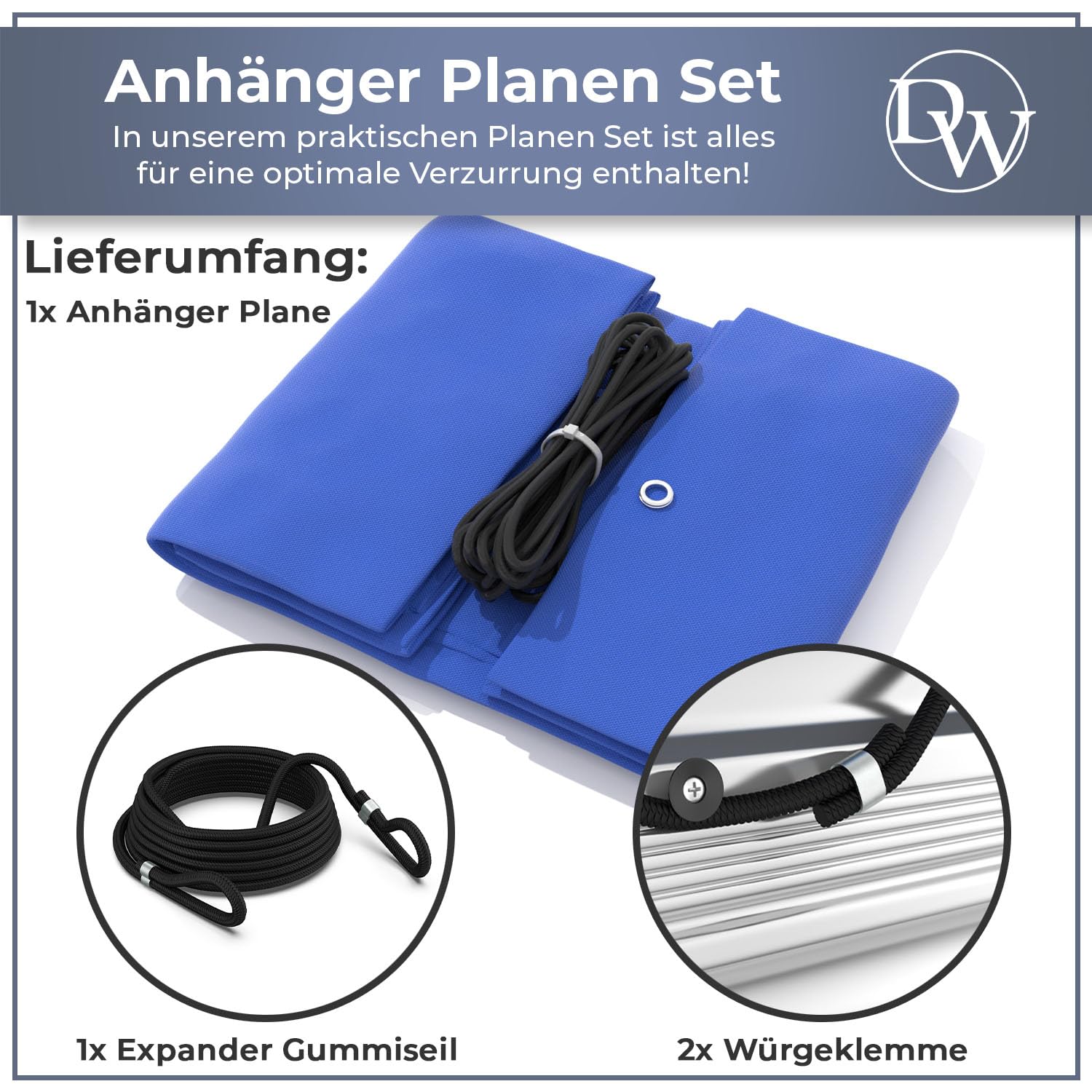 DARWiN® Anhänger Plane inkl. Planenseil 207,5 x 114 cm | PKW Anhängerplane 207 x 114 | 750kg Anhänger Flachplane mit Ösen | Abdeckplane wasserdicht | Plane für Stema Anhänger Abdeckung & viele mehr