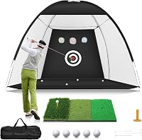 WUDLEP Golf Edzőhálózat 10x7ft Tri-Turf Szőnyeggel, Ütéspálya Szett Labdákkal és Tárcsákkal 1