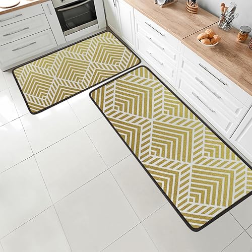 Vista 24 de GUYOS Tapete de cocina acolchado con diseño de mandala dorado, antifatiga, juego de 2 piezas, duradero, resistente a las manchas, parte inferior